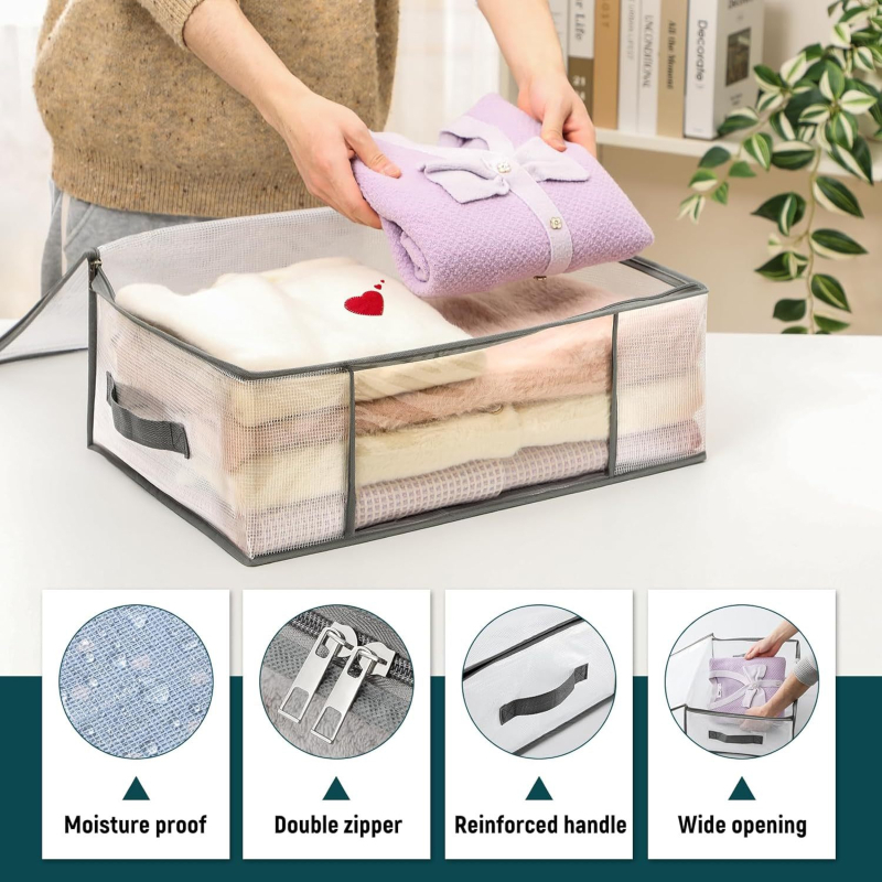 Geantă de depozitare din PVC, transparentă, pentru cuverturi și haine, cu mâner