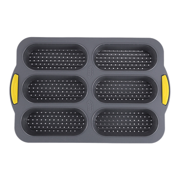 Tavă de copt din silicon alimentar pentru pâine franțuzească, 6 cavități, formă deschisă cu găuri pentru cârnați în chifle, antiaderentă