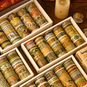 Set Washi cu folie aurie și autocolante pe hârtie pentru decor DIY și jurnal
