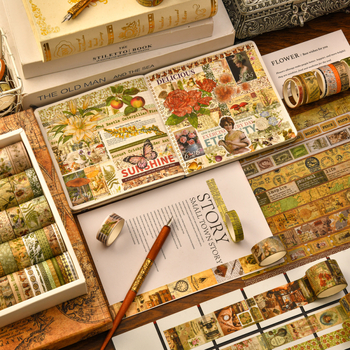 Set Washi cu folie aurie și autocolante pe hârtie pentru decor DIY și jurnal