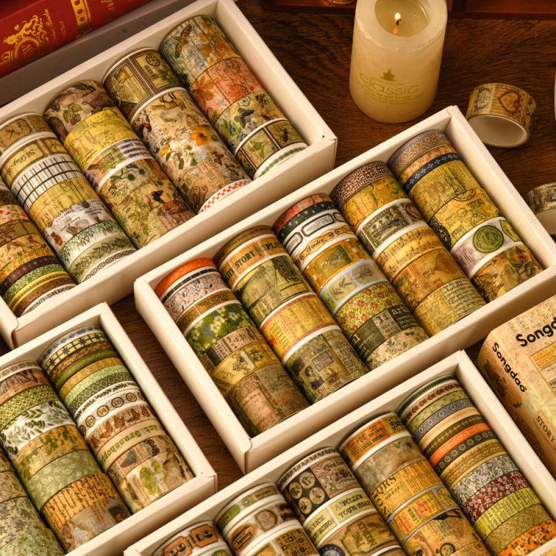 Set Washi cu folie aurie și autocolante pe hârtie pentru decor DIY și jurnal