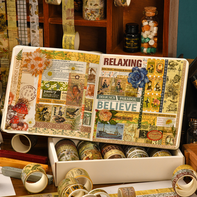 Set Washi cu folie aurie și autocolante pe hârtie pentru decor DIY și jurnal