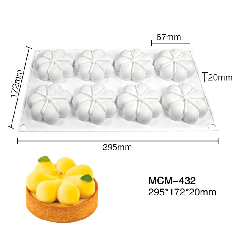 Formă din silicon pentru mousse cu 8 petale, formă de tort din silicon pentru ciocolată DIY