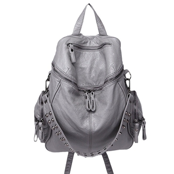 Ruksak velike kapacitete s nitima, PU koža, jednofarban boja, unisex putni ruksak