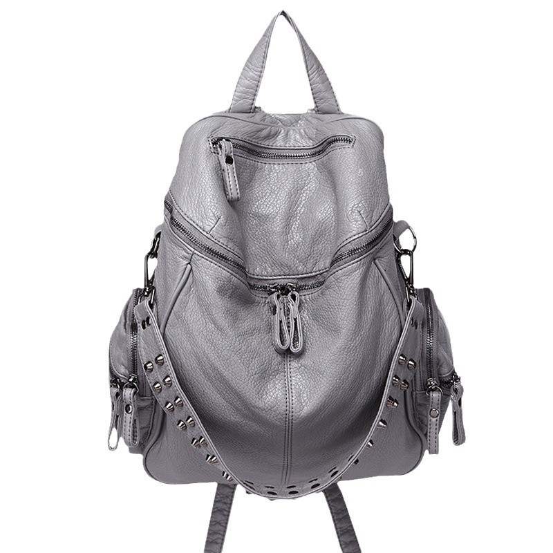 Ruksak velike kapacitete s nitima, PU koža, jednofarban boja, unisex putni ruksak