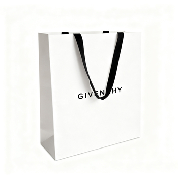 Geantă de cumpărături din carton alb, cu logo personalizat — geantă minimalistă de cadouri