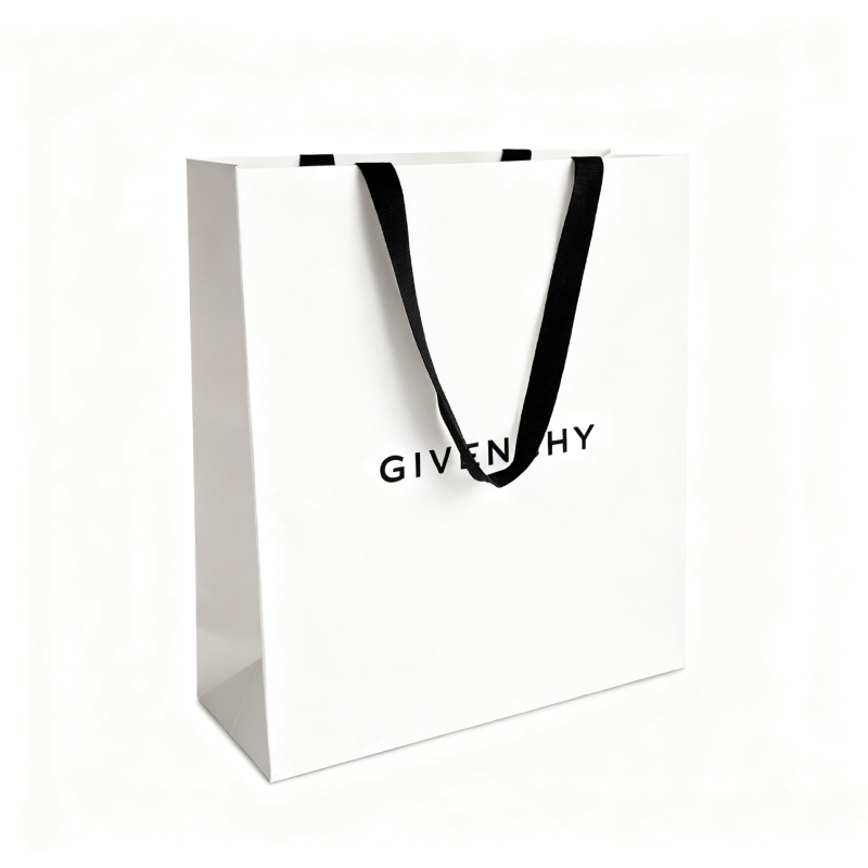 Geantă de cumpărături din carton alb, cu logo personalizat — geantă minimalistă de cadouri