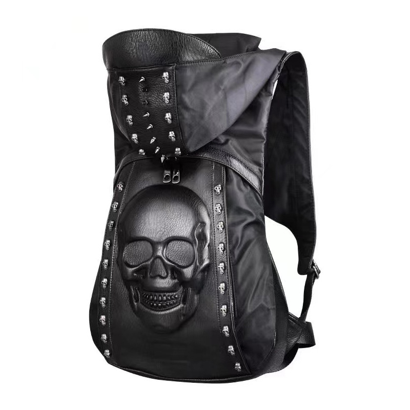 Heron 2026 PU ruksak s lubanjom i metalnim zakovicama, gradski punk stil, 20-35 L, prostor za 9-inčni prijenosnik