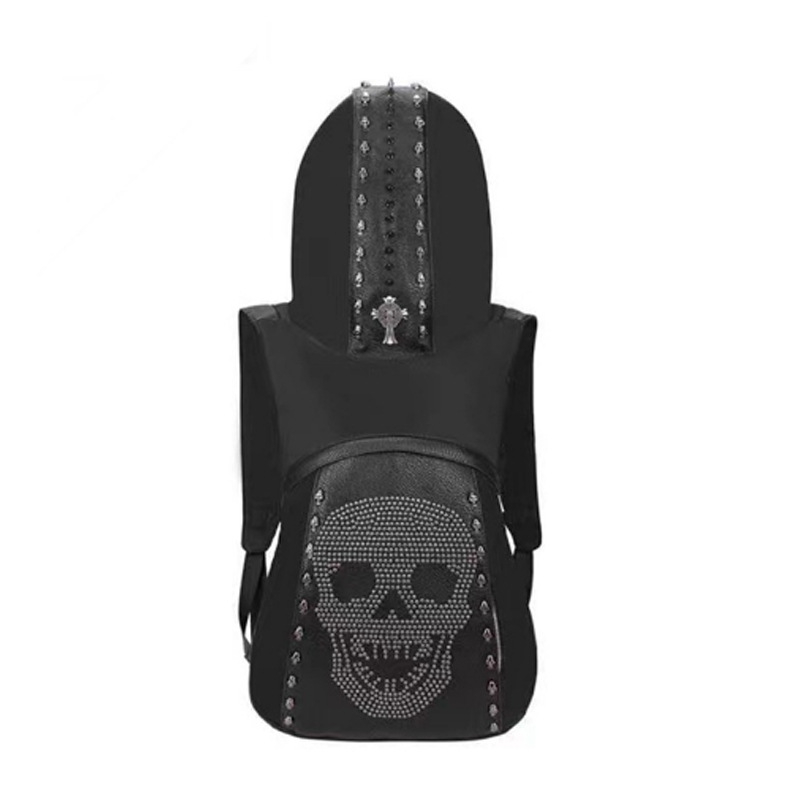Heron 2026 PU ruksak s lubanjom i metalnim zakovicama, gradski punk stil, 20-35 L, prostor za 9-inčni prijenosnik