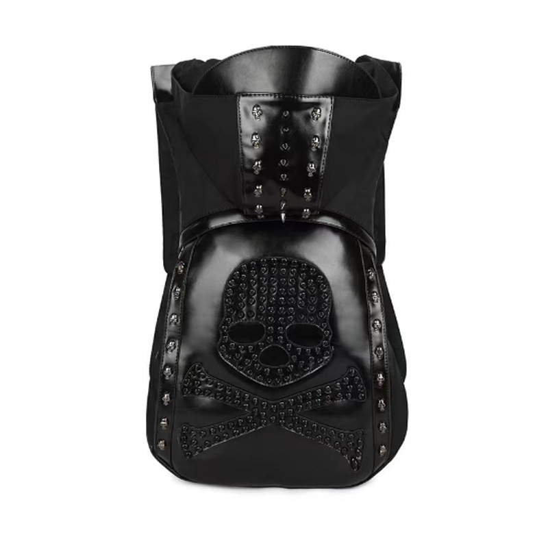 Heron 2026 PU ruksak s lubanjom i metalnim zakovicama, gradski punk stil, 20-35 L, prostor za 9-inčni prijenosnik