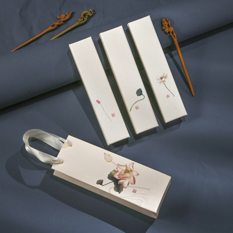 Pungă de ambalare în stil chinezesc, retro, pentru obiecte de cadou lungi, ac de păr din lemn de piersic și colier
