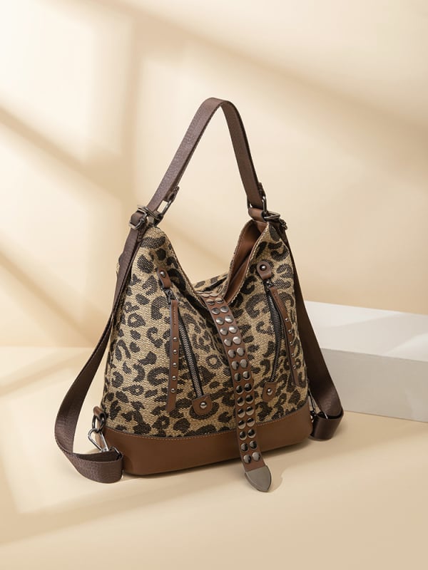 Ženska torbica s leopardim uzorkom, pretvorljiva u crossbody ili torbu s dvije naramenice, velika kapaciteta za putovanja
