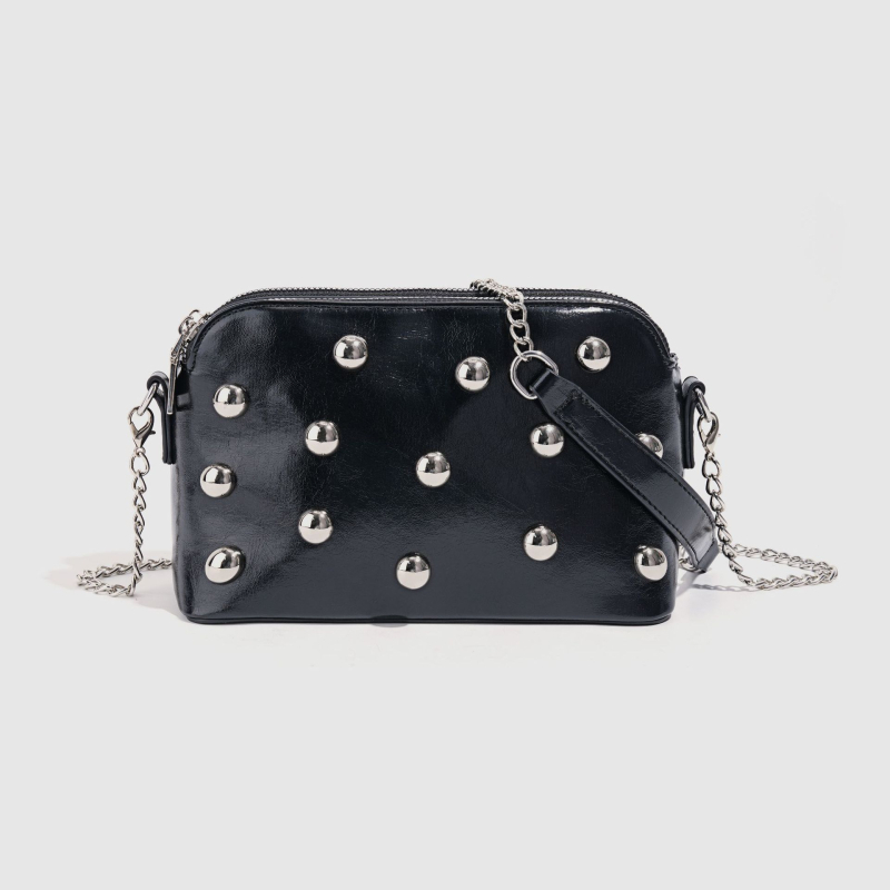 Ženska torba u punk stilu s metalnim rivetama, mini kvadratna crossbody torba preko ramena s dva džepa