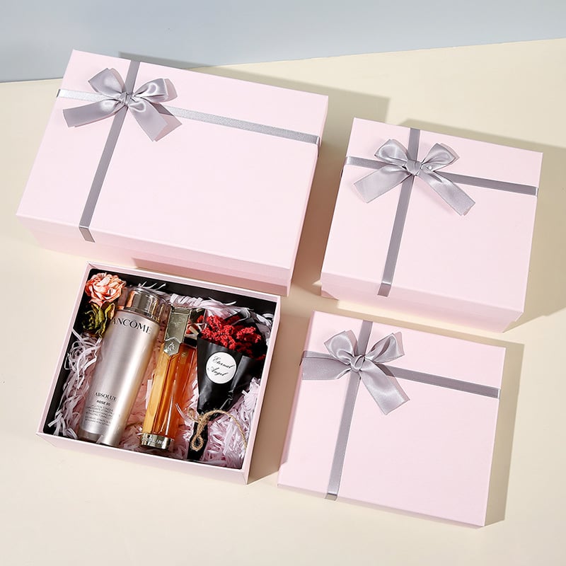 Cutie cadou roz cu funda – cutie pentru ziua de naștere, capac dublu, cutie goală pentru ambalare ruj, cutie cadou 520