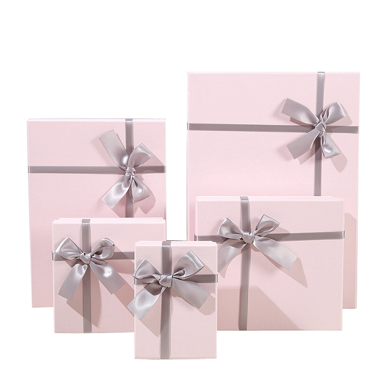 Cutie cadou roz cu funda – cutie pentru ziua de naștere, capac dublu, cutie goală pentru ambalare ruj, cutie cadou 520