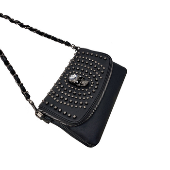 Retro punk ulična torbica preko ramena sa skeletom, PU koža i nite – crossbody za žene, Halloween
