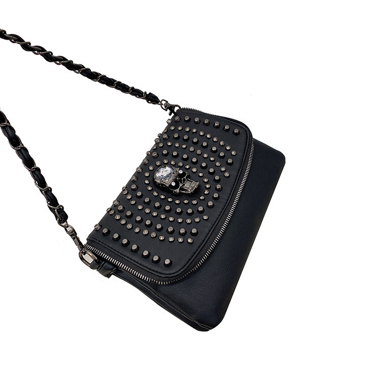 Retro punk ulična torbica preko ramena sa skeletom, PU koža i nite – crossbody za žene, Halloween