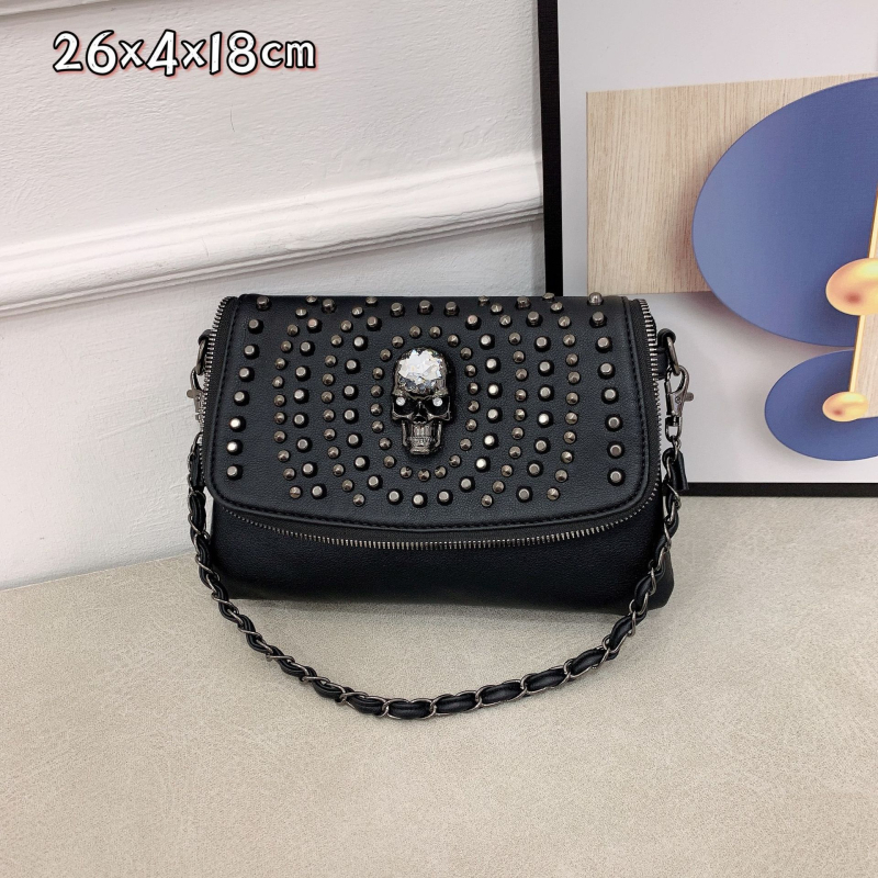 Retro punk ulična torbica preko ramena sa skeletom, PU koža i nite – crossbody za žene, Halloween