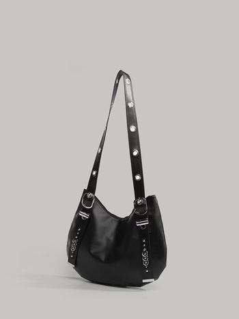 Retro punk torba za motocikl s nitima, PU koža, velika zapremina tote, za rame ili crossbody