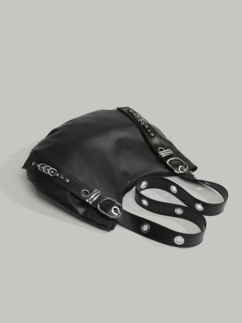 Retro punk torba za motocikl s nitima, PU koža, velika zapremina tote, za rame ili crossbody