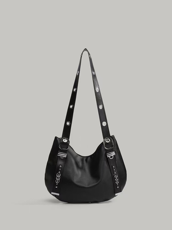 Retro punk torba za motocikl s nitima, PU koža, velika zapremina tote, za rame ili crossbody