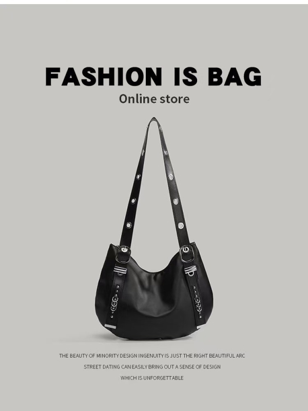 Retro punk torba za motocikl s nitima, PU koža, velika zapremina tote, za rame ili crossbody