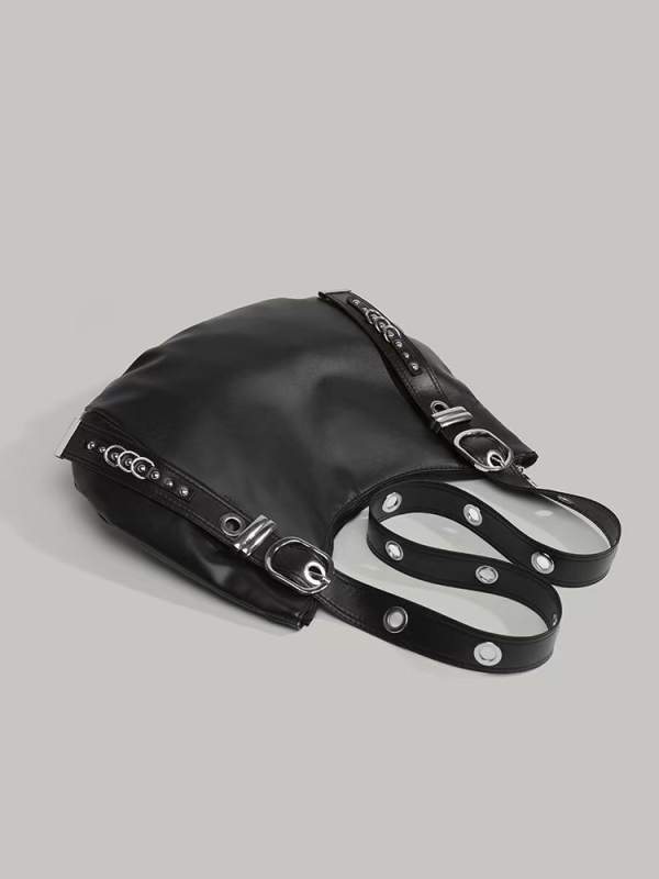Retro punk torba za motocikl s nitima, PU koža, velika zapremina tote, za rame ili crossbody
