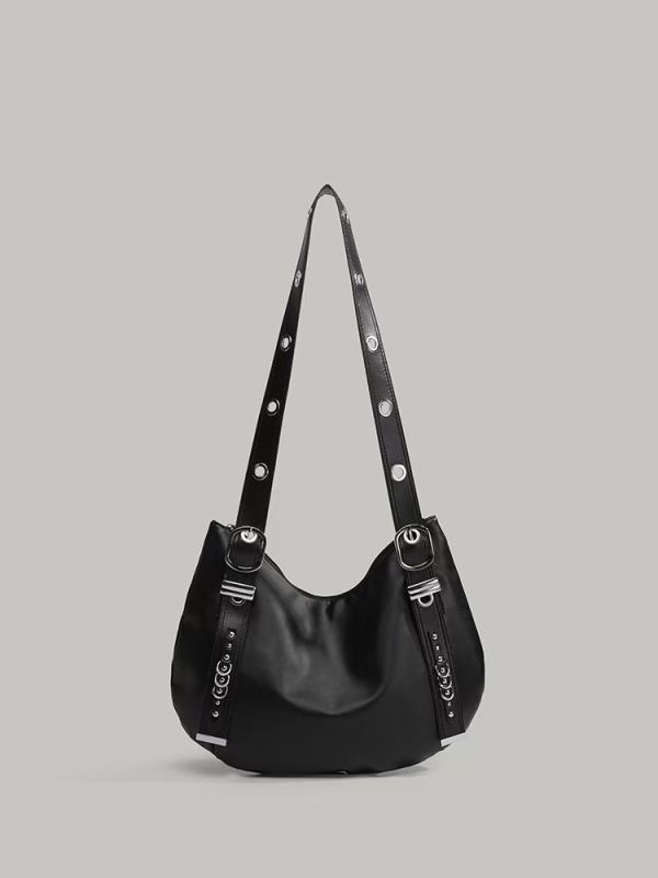 Retro punk torba za motocikl s nitima, PU koža, velika zapremina tote, za rame ili crossbody