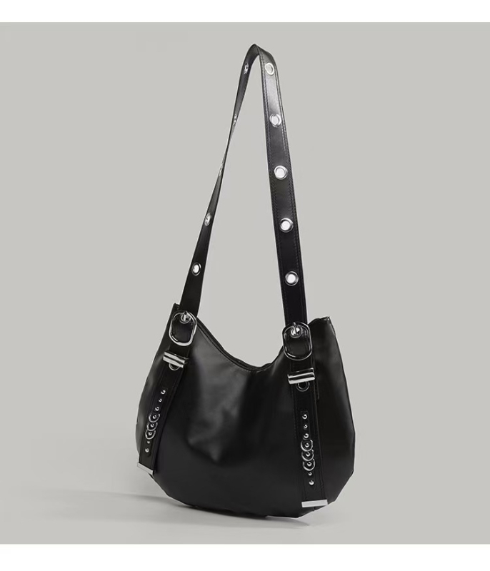 Retro punk torba za motocikl s nitima, PU koža, velika zapremina tote, za rame ili crossbody