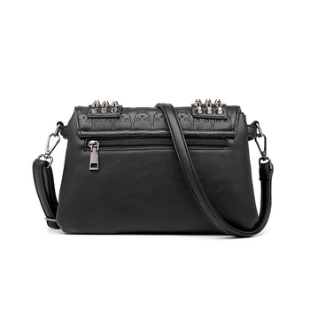 ANNMUU Ženska crossbody torba s rivetima i crnim lubanjama, PU, mala kvadratna torbica, reljefna površina, gradski stil