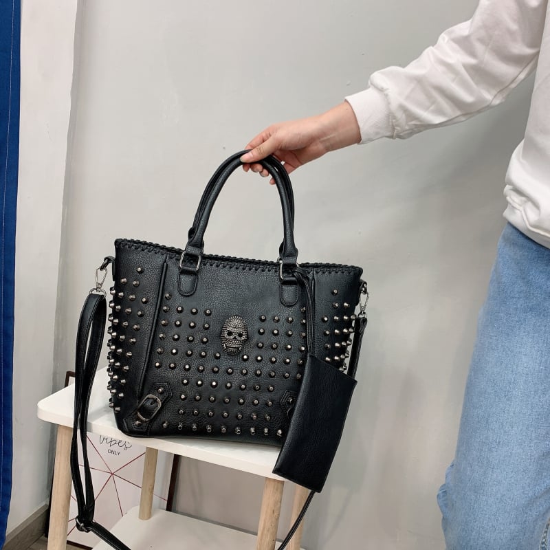 Ženska torbica od PU kože s lubanjom i zakovicama, crossbody, gradski stil Europe i Amerika, velika