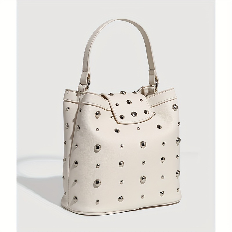 PU torba s nitima, retro punk motocikl stil, tote i bucket torba, lančani remen za rame