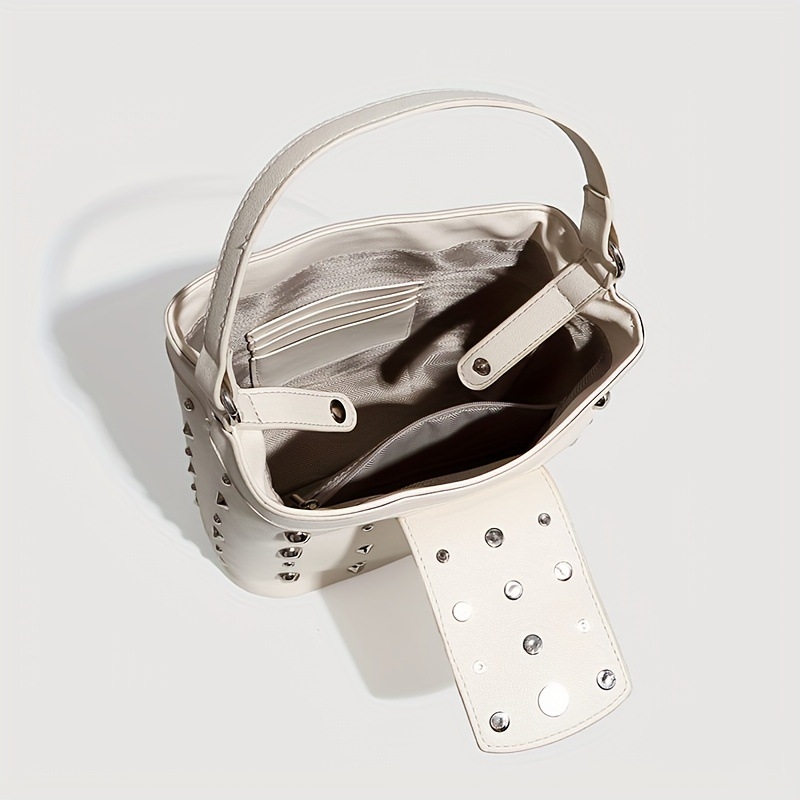PU torba s nitima, retro punk motocikl stil, tote i bucket torba, lančani remen za rame