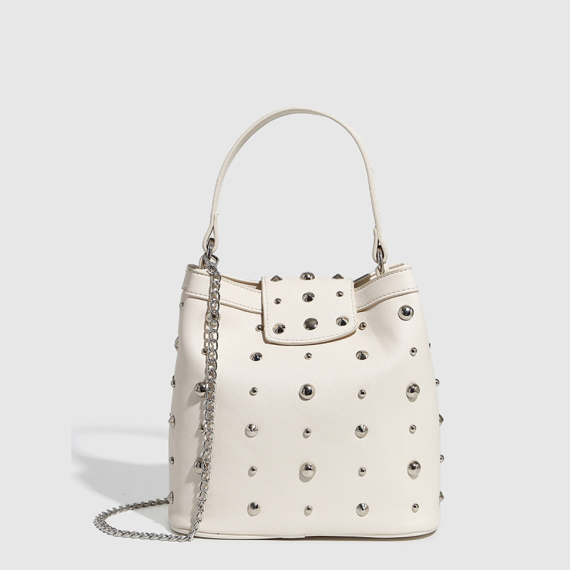 PU torba s nitima, retro punk motocikl stil, tote i bucket torba, lančani remen za rame