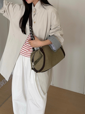Ženska torbica s nitima u obliku jastuka, japansko-korejski stil, ramenska/ crossbody, od prave kože i platna
