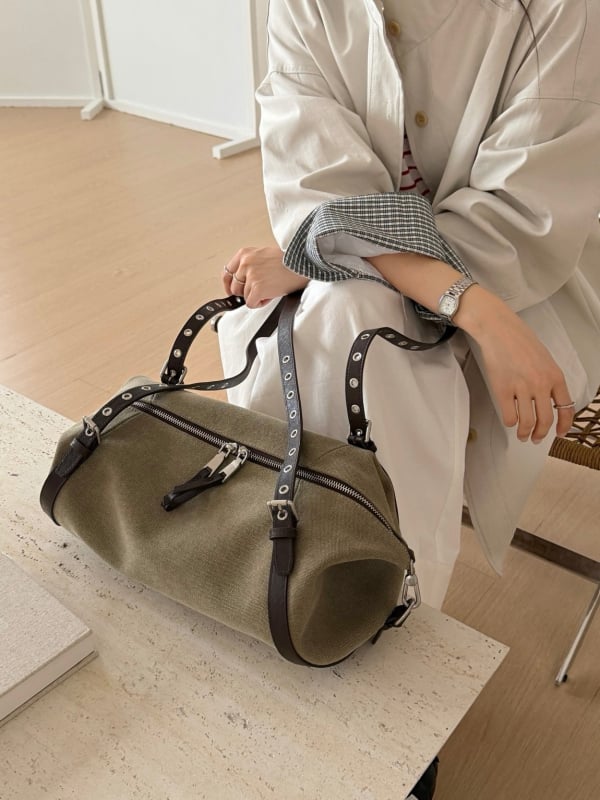 Ženska torbica s nitima u obliku jastuka, japansko-korejski stil, ramenska/ crossbody, od prave kože i platna