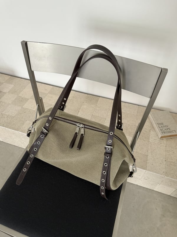 Ženska torbica s nitima u obliku jastuka, japansko-korejski stil, ramenska/ crossbody, od prave kože i platna