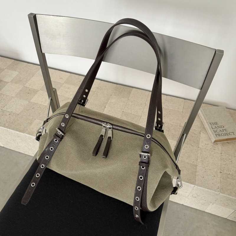 Ženska torbica s nitima u obliku jastuka, japansko-korejski stil, ramenska/ crossbody, od prave kože i platna