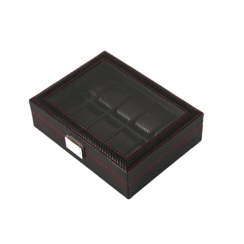 Cutie personalizată pentru ceasuri din fibră de carbon, cu 12 compartimente, capac rabatabil, suport de expunere pentru ceasuri mecanice, ambalare și depozitare bijuterii
