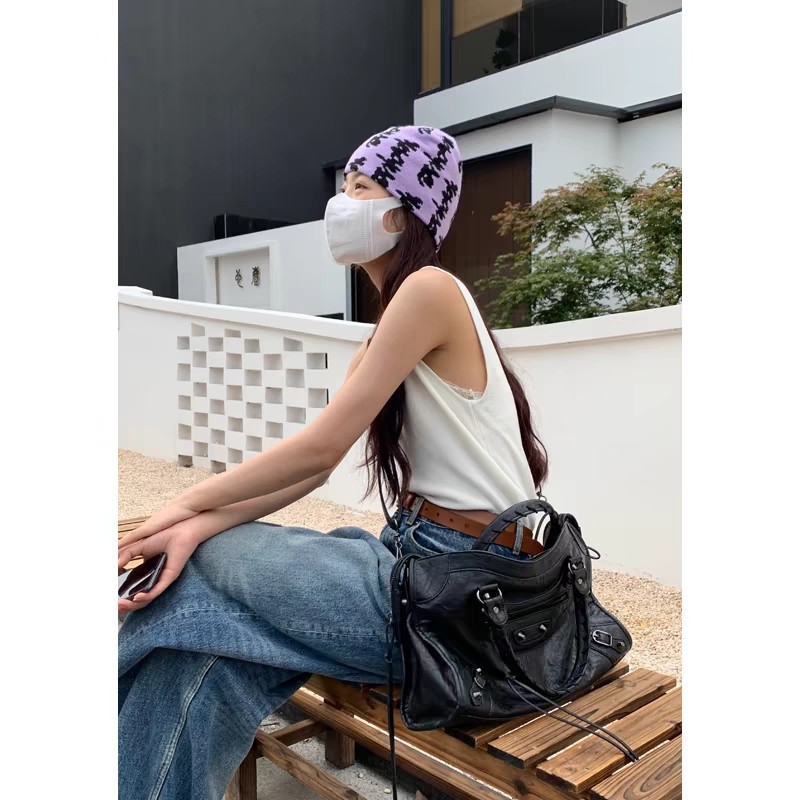 Torba za motocikl s nitima, u stilu Inst, francuska vintage luksuzna torba za nošenje, jastučasta tote torba, crossbody torba preko jednog ramena