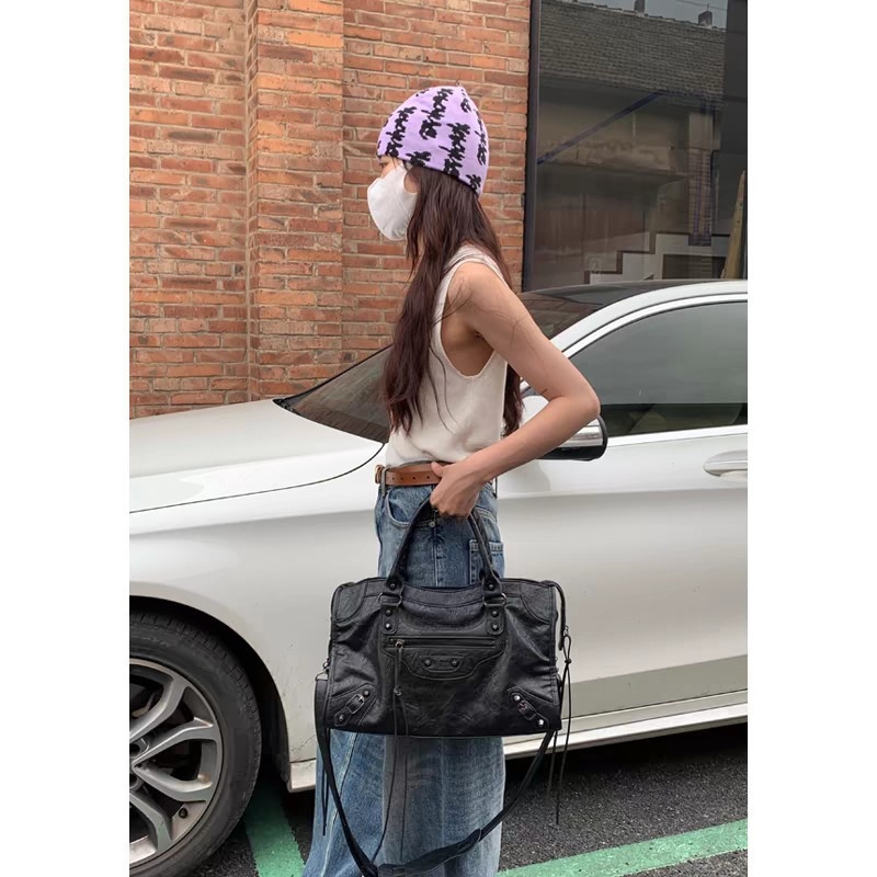 Torba za motocikl s nitima, u stilu Inst, francuska vintage luksuzna torba za nošenje, jastučasta tote torba, crossbody torba preko jednog ramena