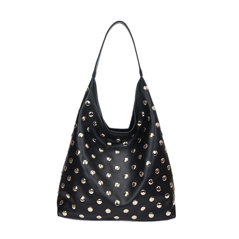 Torbica tote s rivetima, velika kapaciteta, motociklistički stil, preko ramena ili crossbody