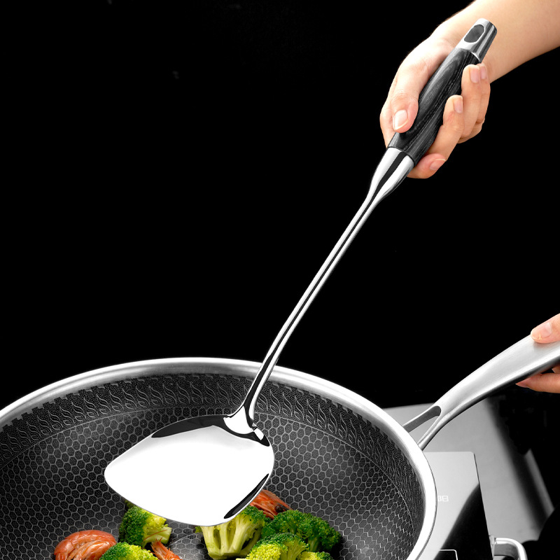 Hongjunda Set spatulă și lingură din oțel inoxidabil 316, mâner din lemn - ustensile de bucătărie rezistente la temperaturi înalte