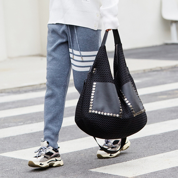 Retro mrežasta torba za rame, s velikim kapacitetom, punk stil s rivetima