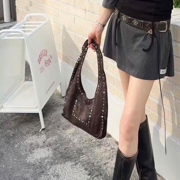 Vintage torbica preko ramena s nitima od kože premazane uljem i voskom, zapadnjački bikerski stil, tote velika kapaciteta