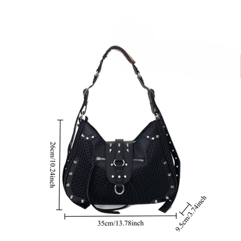 Ženska torbica preko ramena u uličnom Y2K stilu sa šiljcima, tamni dojam, crossbody torba