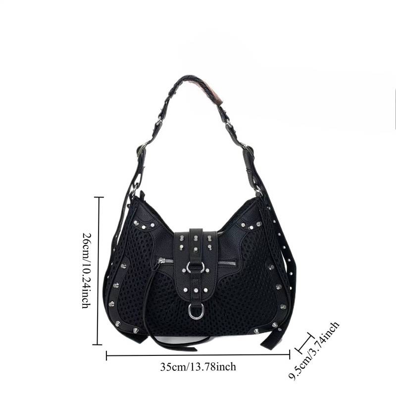 Ženska torbica preko ramena u uličnom Y2K stilu sa šiljcima, tamni dojam, crossbody torba