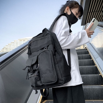 Platneni studentski ruksak, gradski jednostavan stil, inspiriran Harajuku, tamni putni ruksak, 20–35 L, pogodan za 16-inčni prijenosno računalo, Bei fanxi