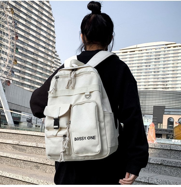 Platneni studentski ruksak, gradski jednostavan stil, inspiriran Harajuku, tamni putni ruksak, 20–35 L, pogodan za 16-inčni prijenosno računalo, Bei fanxi