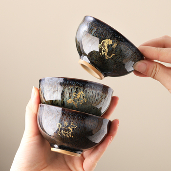 Ceșcuță de ceai Kung Fu cu douăsprezece zodii, gravată pentru utilizare personală, ceașcă ceramică cu glazură Jian kiln